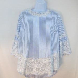 Grand & Greene Striped Light Blue Tie Back Top